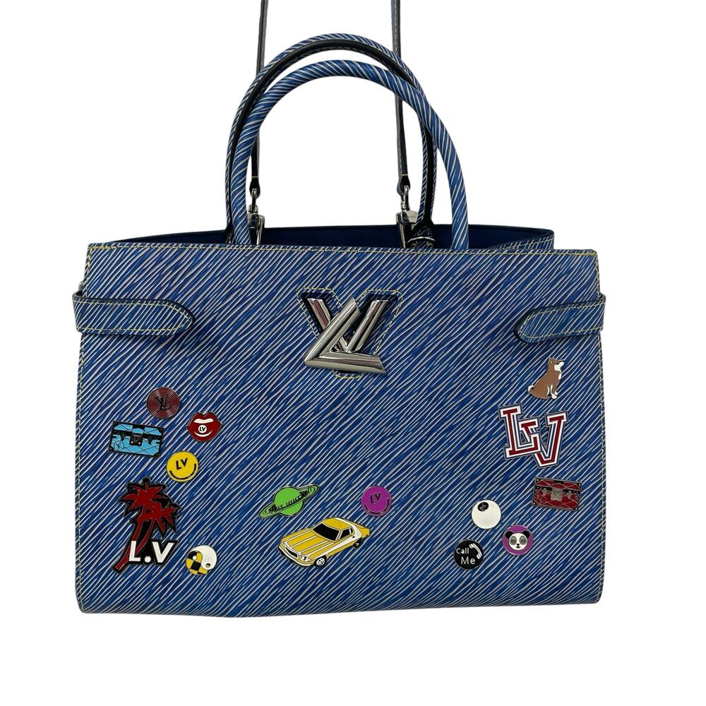 Louis Vuitton 2017 Twist Tote Limited Edition Pin Embellished Blue Epi Leather - Picture 1 of 12